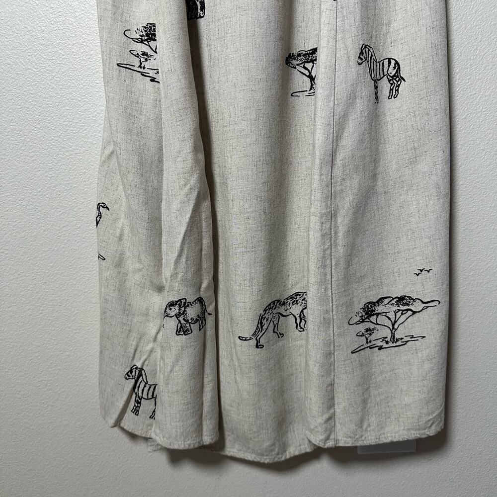 Vintage 90s Connie Choy Safari Animal Print Midi Dress Rayon Linen Tie Waist S M - Picture 13 of 16